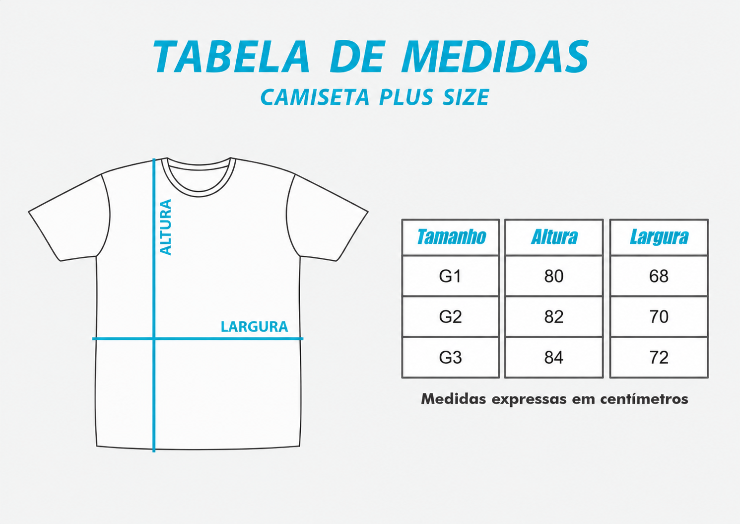 Tabela de medidas camiseta plus size